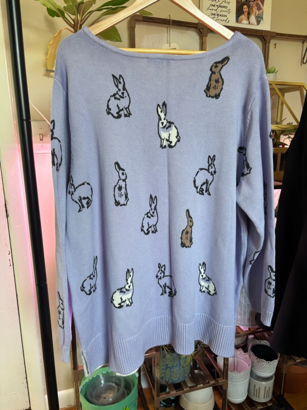 Coldwater Creek Lilac Bunny Print Crewneck Sweater - Picture 3 of 3